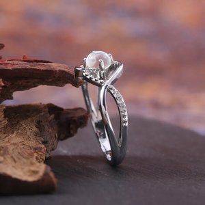 🍂  Super Dainty Tiny 925 Silver Plated White Opal Ring, FB16FA1085